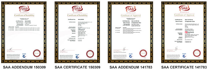Hontech-wins has received SAA Certification!